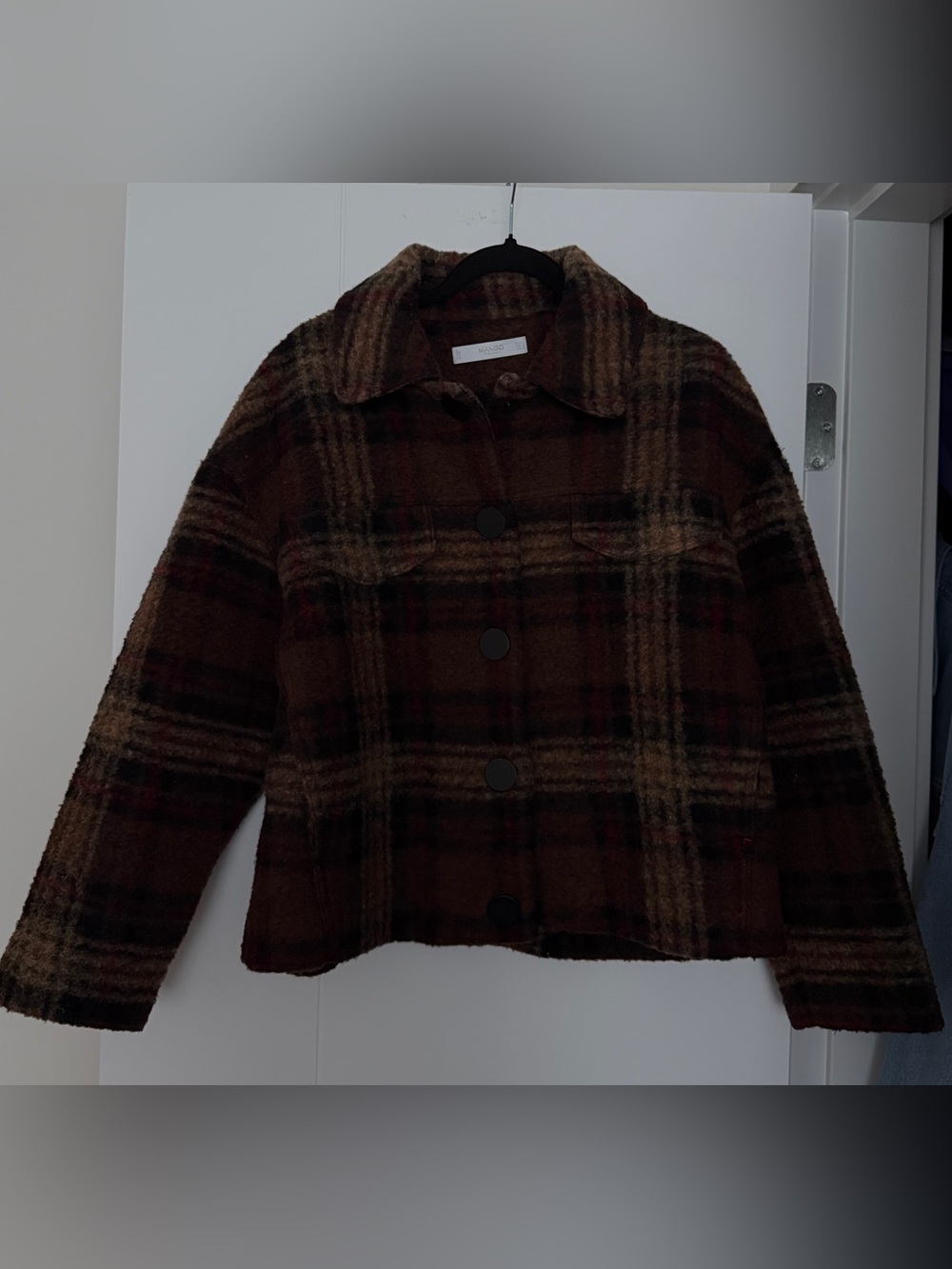 Mango Plaid Button Shirt Jacket